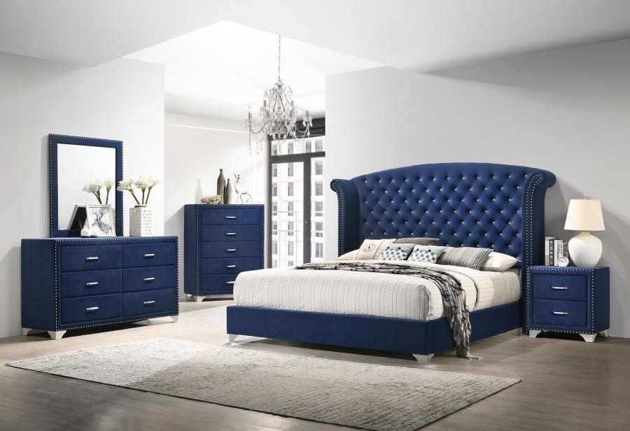 Melody - Bedroom Set Blue 4 Pc. Bed, Dresser, Mirror, Nightstand King by CoasterEveryday | Bel Furniture