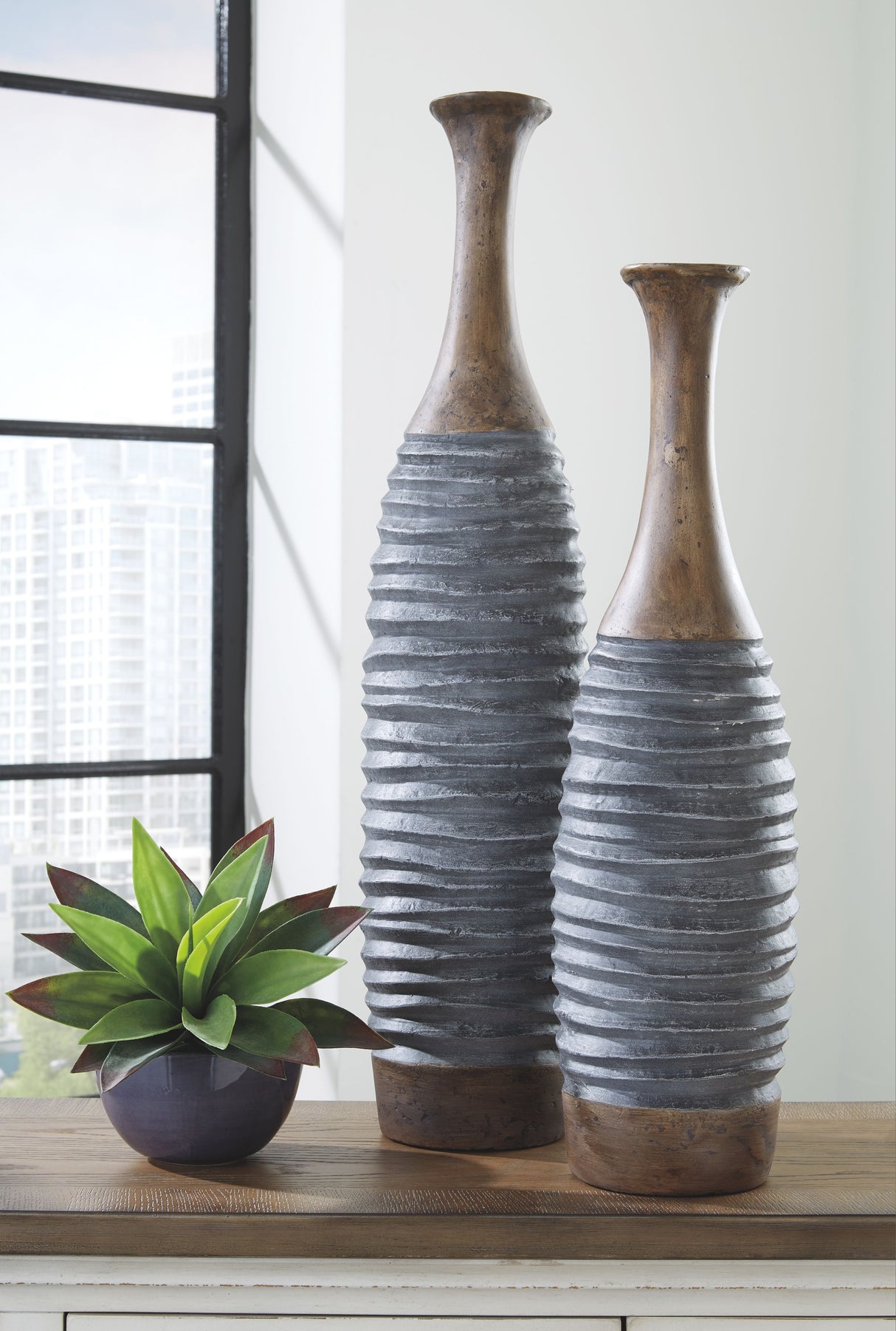 BLAYZE - Antique Gray / Brown - Vase Set (Set of 2) by Signature Design by Ashley® | Bel Furniture