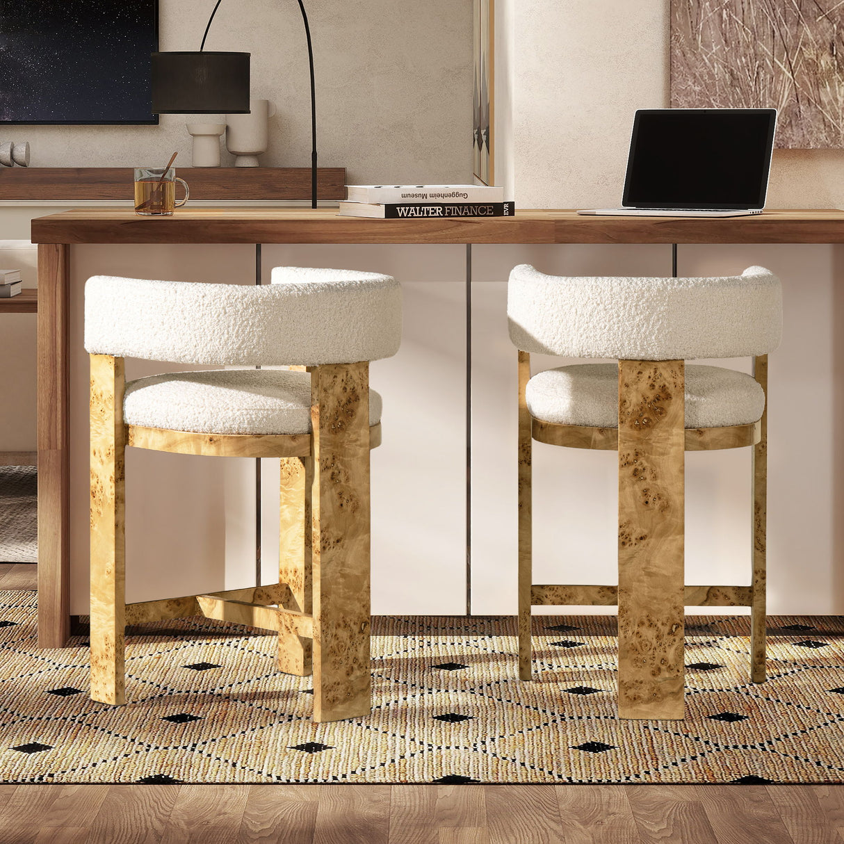 Vavona - Burl Upholstered Barrel Back Counter Height Bar Stool - Polar Off White by Jennifer Taylor Home | Bel Furniture