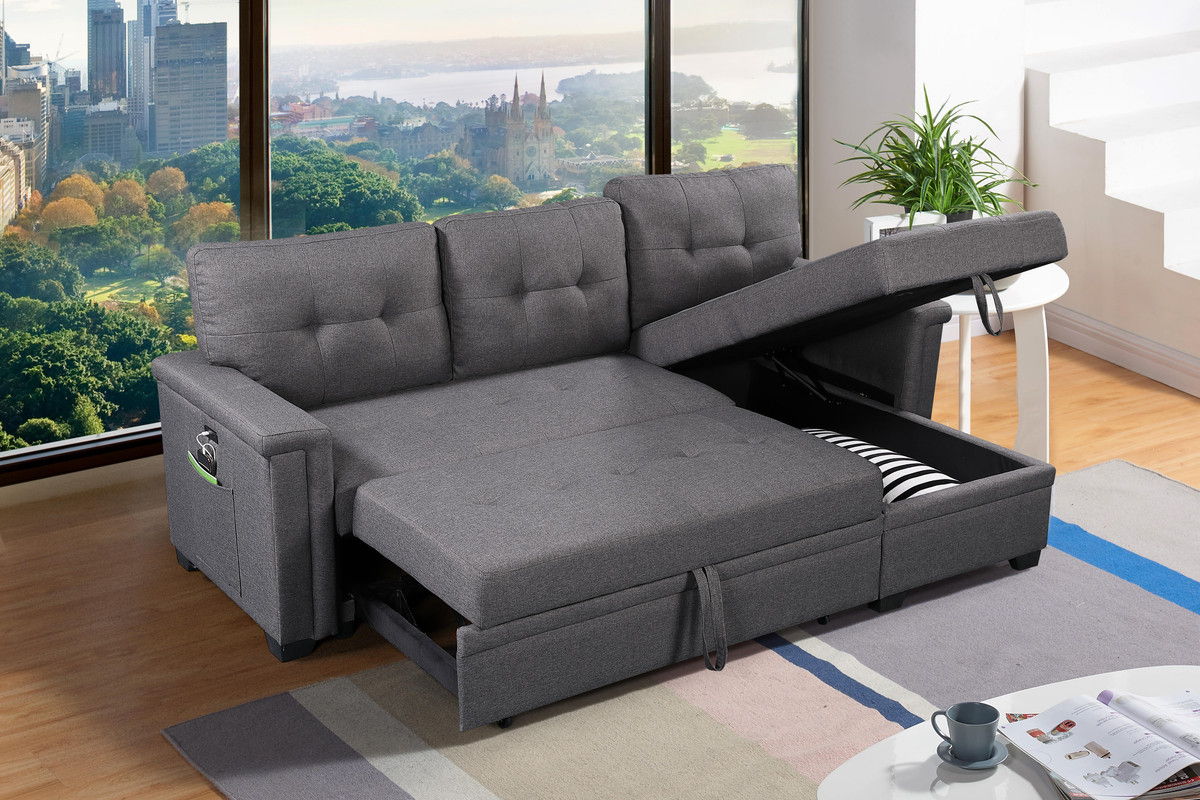 Ashlyn - Reversible Sleeper Sectional Sofa With Storage Chaise, USB Charging Ports And Pocket by Lilola Home | Bel Furniture