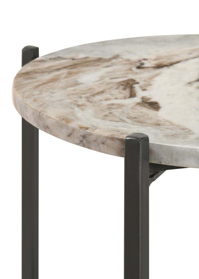 Noemie - Round Marble Top Accent Side Table - White And Gunmetal by CoasterEssence | Bel Furniture