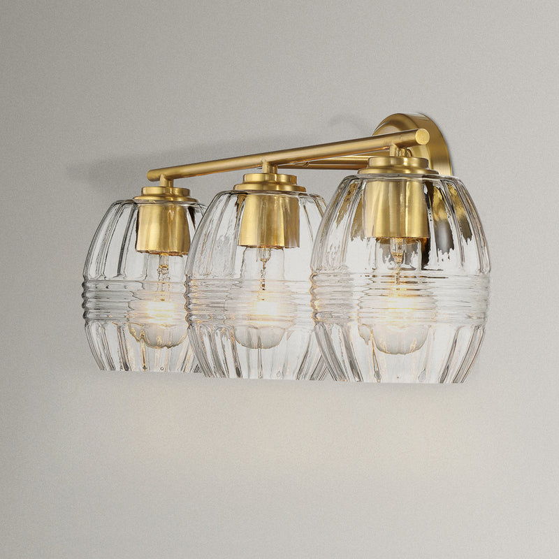 Luster - 3 Lights Vanity With Clear For Bathrooms Above Mirror Wall Lamp Satin - Clear / Gold by Ashcroft Furniture | Bel Furniture