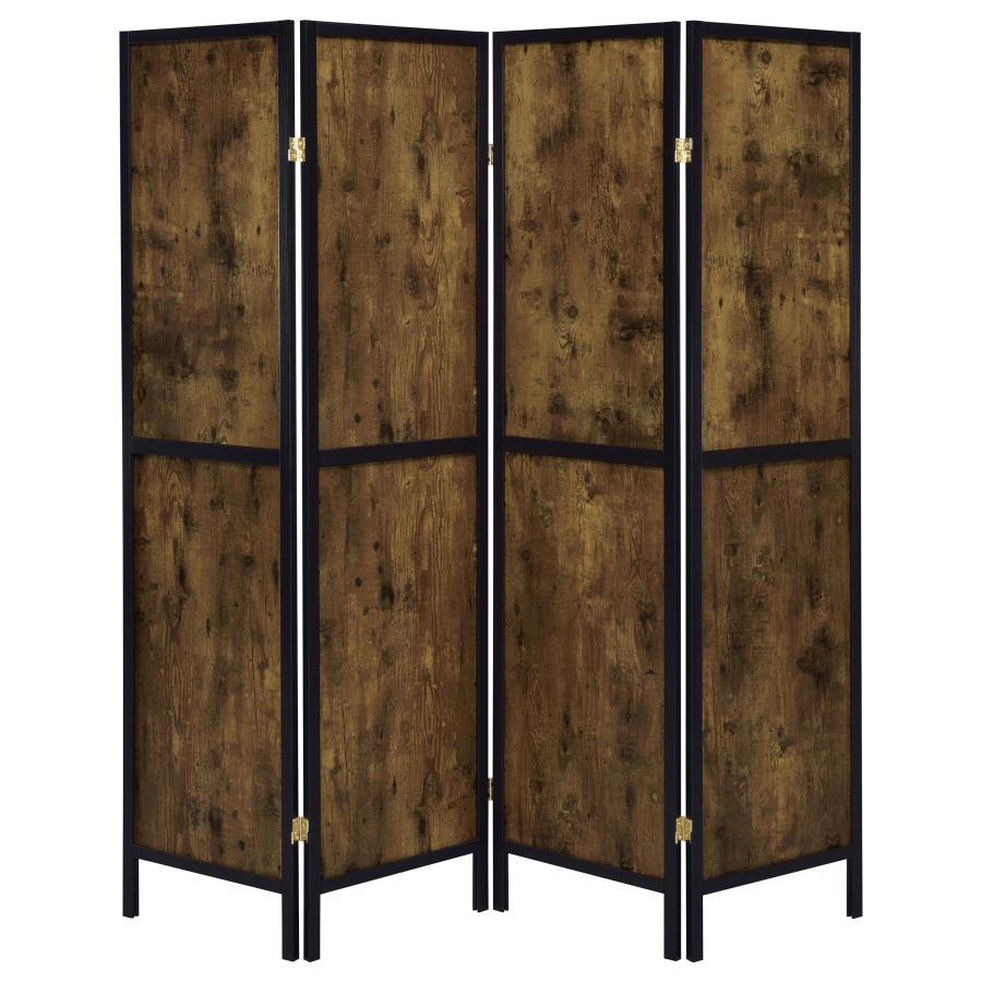Deepika - 4-Panel Room Divider Folding Screen - Rustic Nutmeg by CoasterEveryday | Bel Furniture