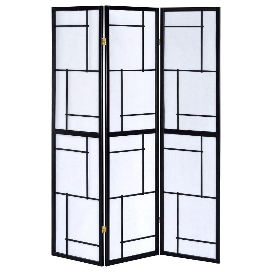 Damis - 3-Panel Room Divider Folding Shoji Screen - Black by CoasterEveryday | Bel Furniture