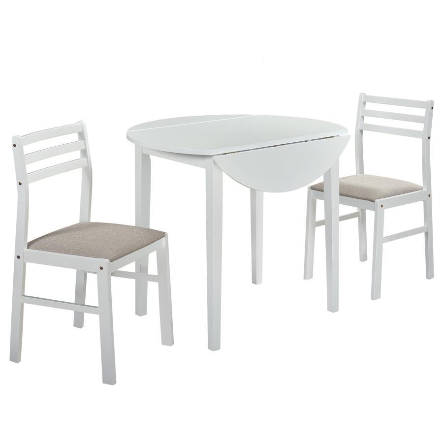 Bucknell - 3 Piece Round Drop Leaf Dining Table Set - White