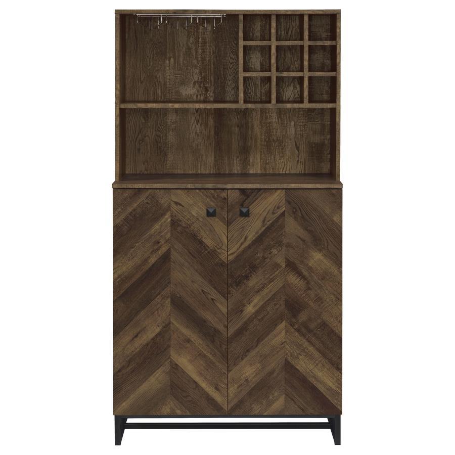 Mendoza - 2 Door Home Bar Cabinet Wine Storage - Rustic Oak by CoasterEveryday | Bel Furniture