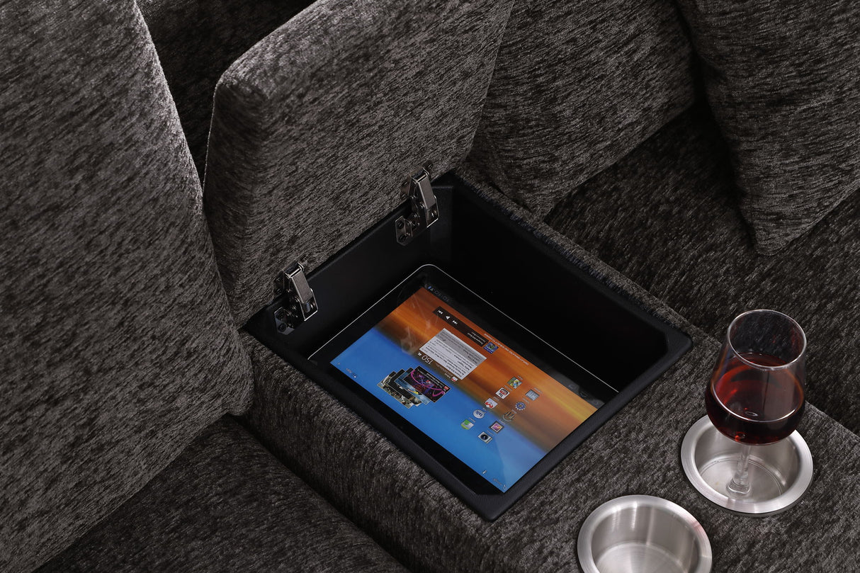 Celine - Chenille Fabric Corner Sectional Sofa With Right Facing Chaise, Cupholders, And Charging Ports - Gray by Lilola Home | Bel Furniture