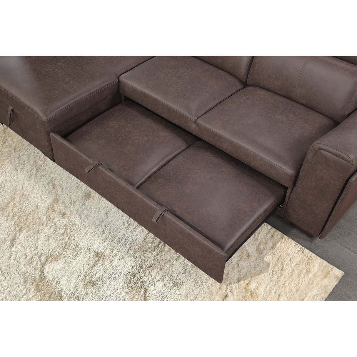 Bruno - Pull Out Complete Sofa Bed With Storage Chaise - Brown