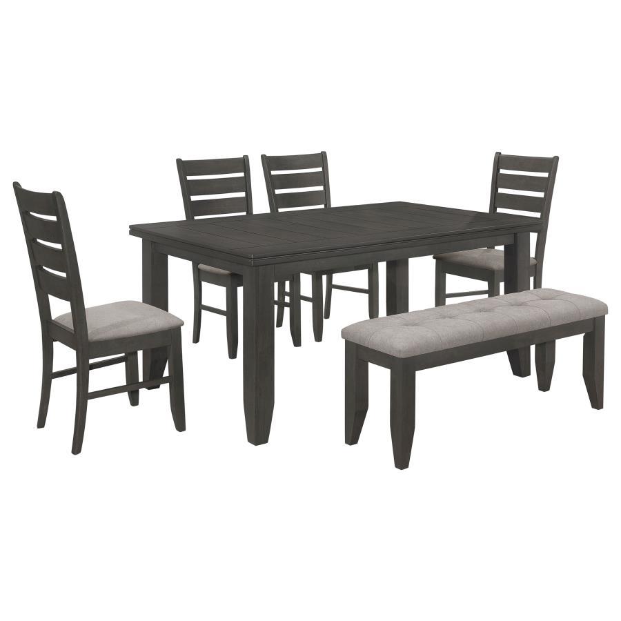 Dalila - Rectangular Dining Table Set Dark Gray 6 Pc. Table, 4 Chairs, Bench by CoasterEveryday | Bel Furniture