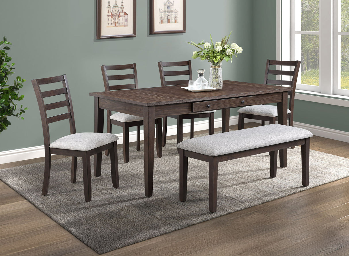 Wagner - Dining Room Set Dark Brown 6 Pc. Table, 4 Chairs, Bench by Crown Mark | Bel Furniture