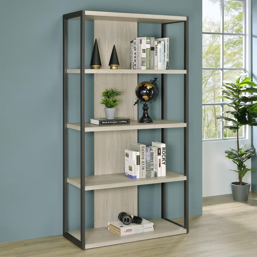 Loomis - 72" 4-Shelf Bookshelf - Whitewashed Gray by CoasterEssence | Bel Furniture