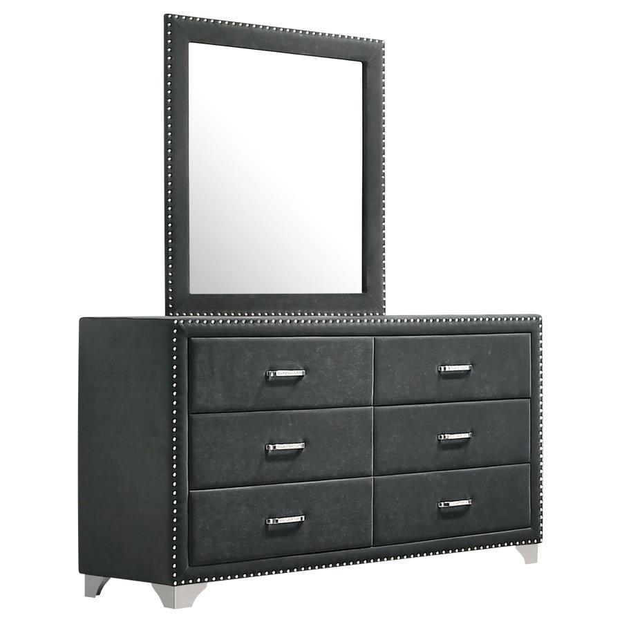 Melody - 6-Drawer Upholstered Dresser With Mirror Dark Gray by CoasterEveryday | Bel Furniture