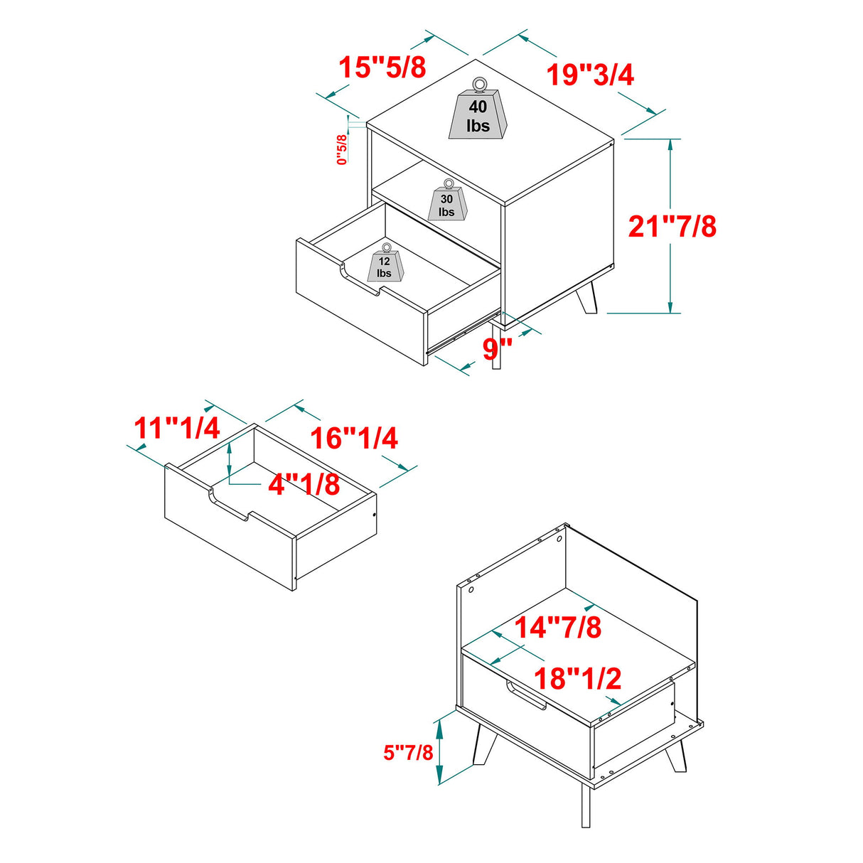 Modern 1 Drawer Nightstand With Open Cubby by Walker Edison | Bel Furniture