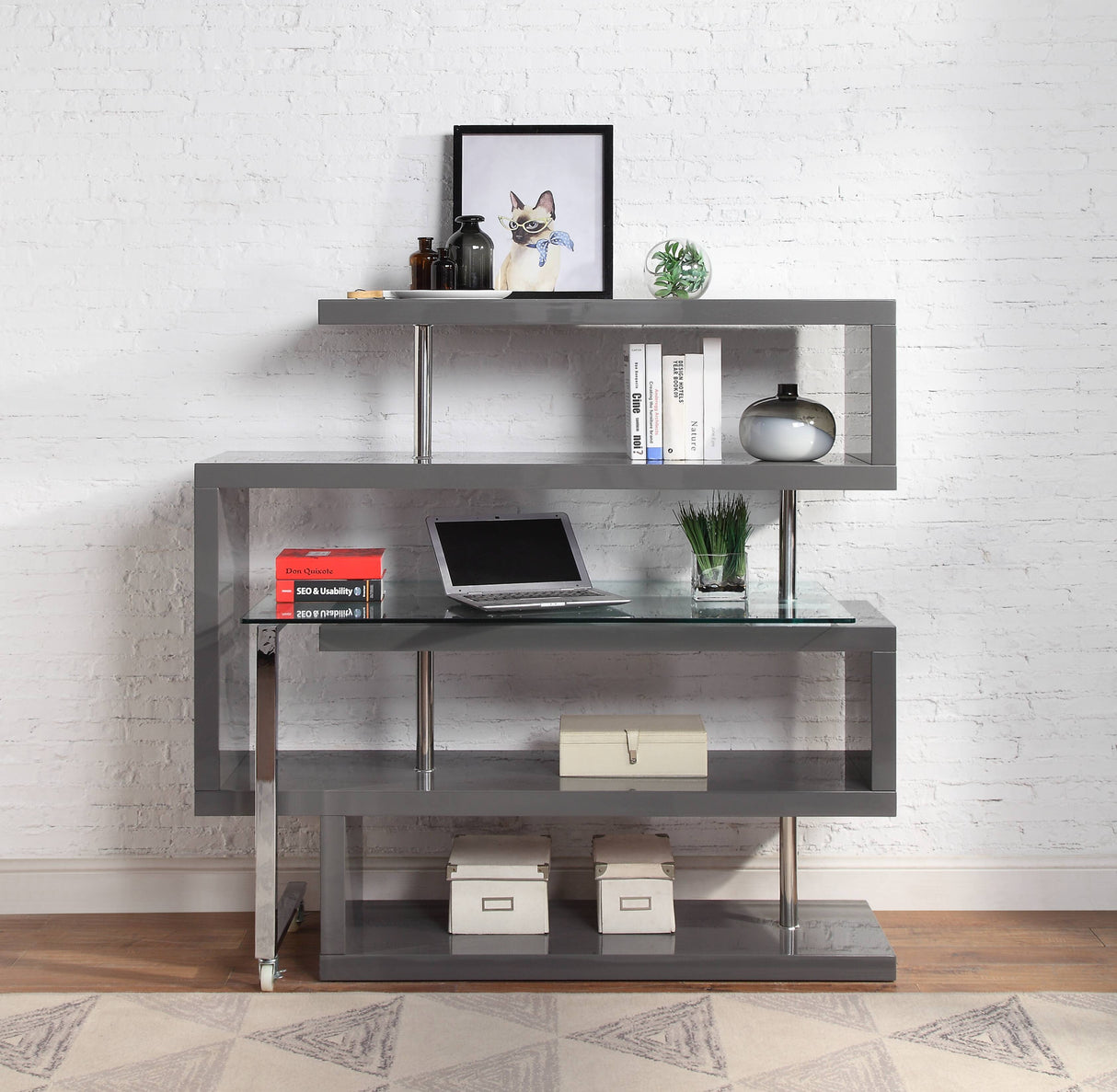 Buck II - Clear Glass, Chrome High Gloss Writing Desk With Shelf by Urban Nest | Bel Furniture