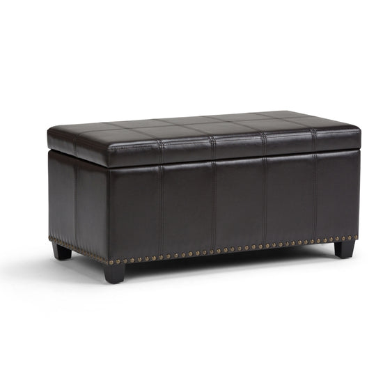 Amelia - Transitional Storage Ottoman Bench Black Faux Leather by Simpli-Home | Bel Furniture