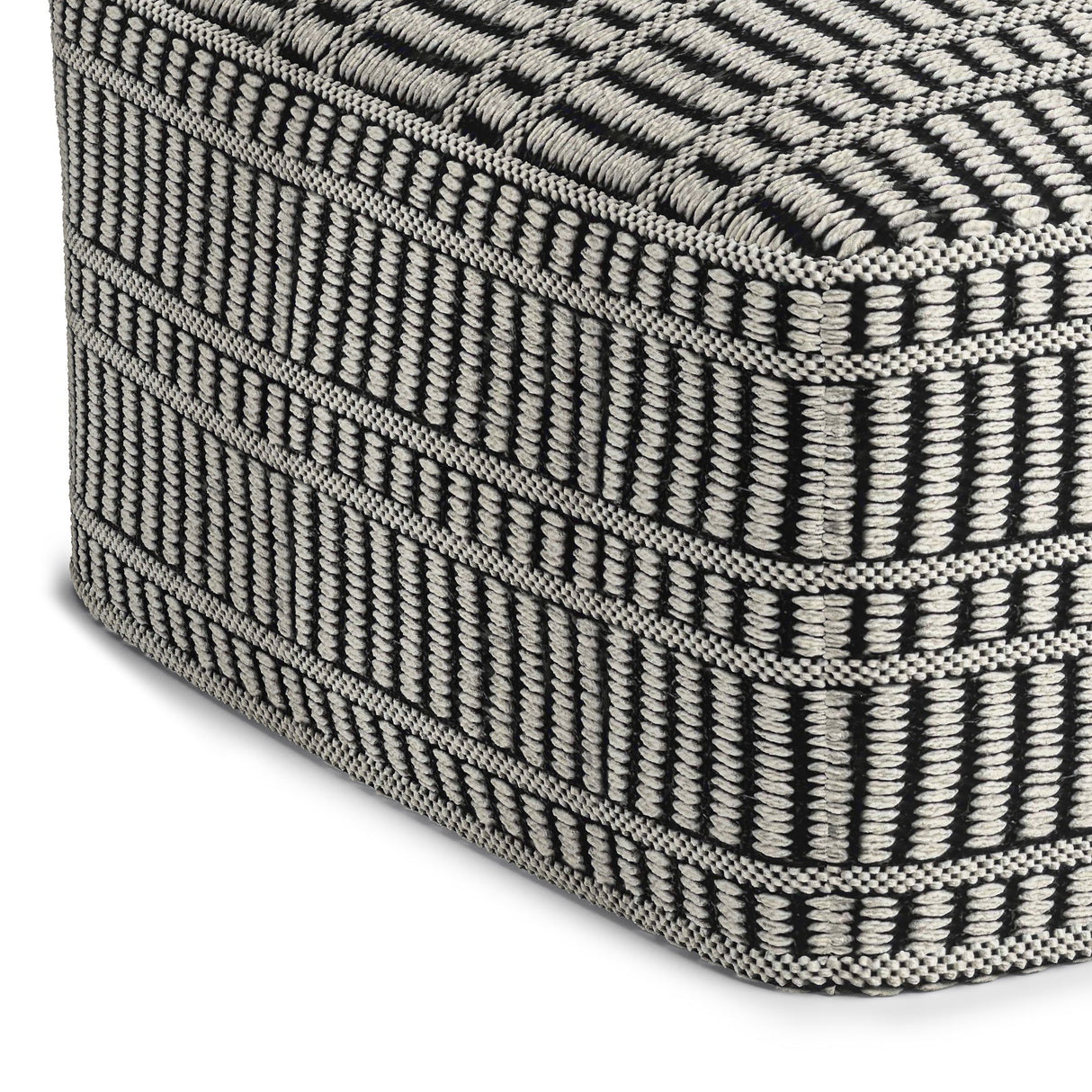 Safford - Square Woven Outdoor / Indoor Pouf - Black / White by Simpli-Home | Bel Furniture