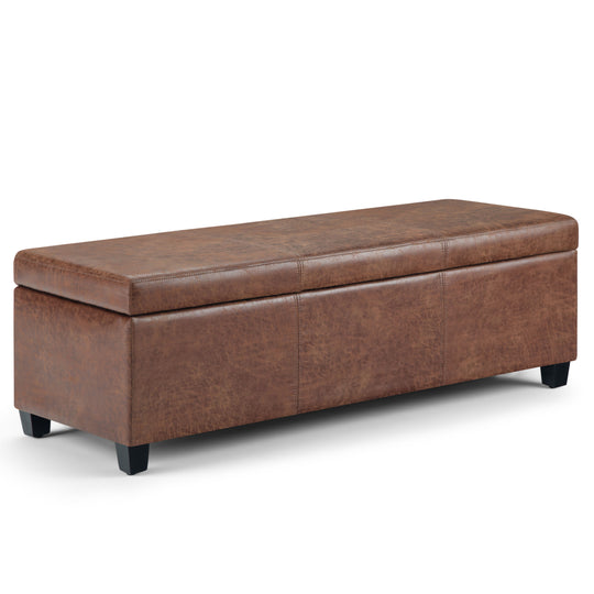 Avalon - Multifunctional Storage Ottoman Bench Light Brown 48.4"W x 18.1"D x 16.1"H Faux Leather by Simpli-Home | Bel Furniture