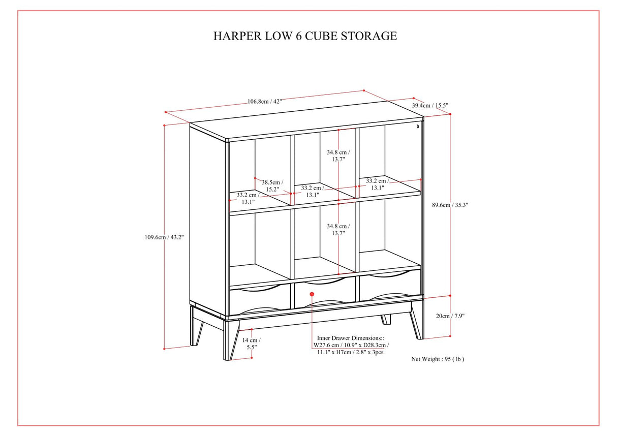 Harper - Low 6 Cube Storage With Drawers - Walnut Brown by Simpli-Home | Bel Furniture