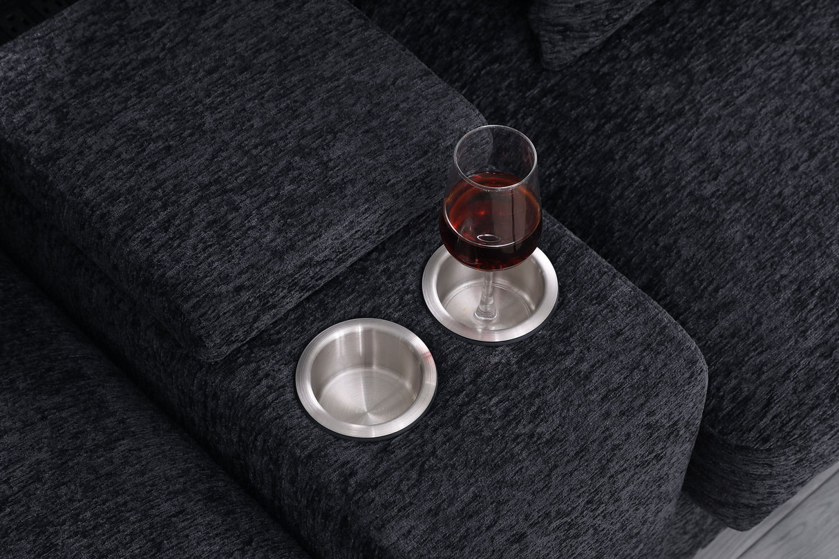 Celine - Chenille Fabric Corner Sectional Sofa With Right-Facing Chaise, Cupholders, And Charging Ports by Lilola Home | Bel Furniture