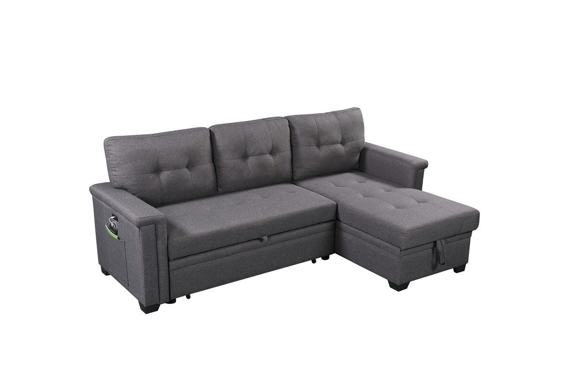 Nathan - Reversible Sleeper Sectional Sofa With Storage Chaise, USB Charging Ports And Pocket by Lilola Home | Bel Furniture