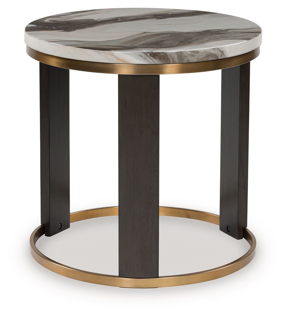 Jazmore - Brown / Brass Finish - Round End Table by Signature Design by Ashley® | Bel Furniture