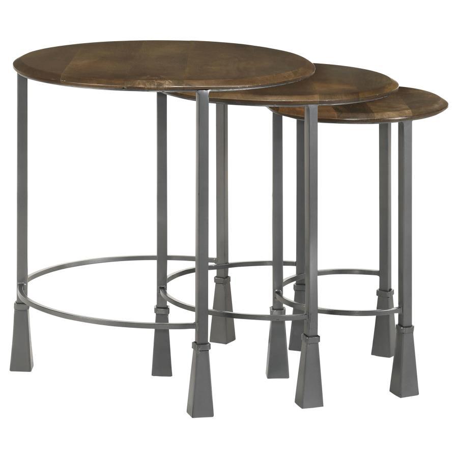 Deja - 3 Piece Round Nesting Table Set - Natural And Gunmetal by CoasterElevations | Bel Furniture