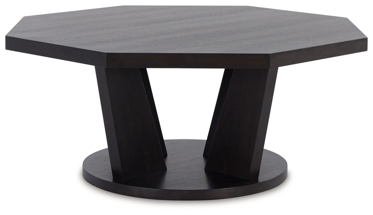 Chasinfield - Dark Brown - Octagon Coffee Table by Signature Design by Ashley® | Bel Furniture