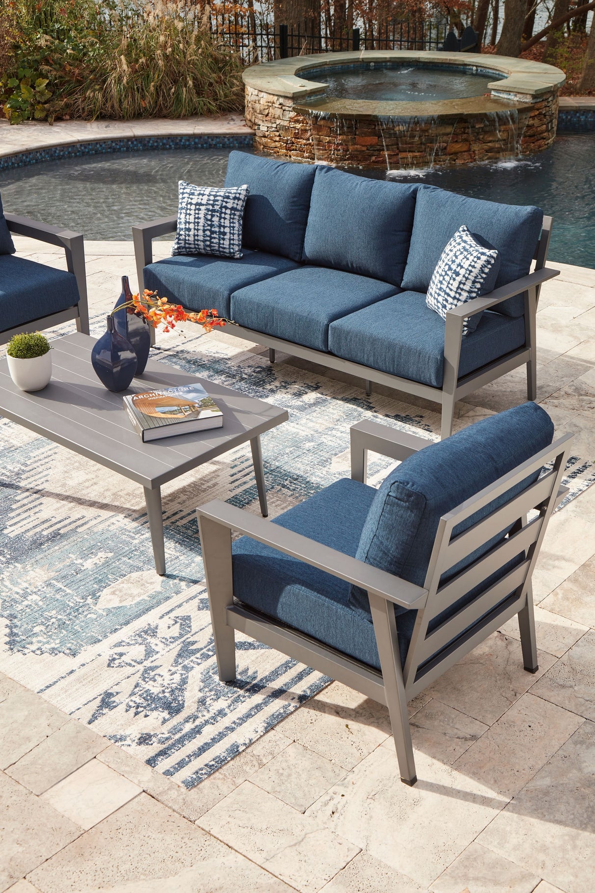 Gali - Gray / Blue - Sofa / Chairs / Table Set (Set of 4) by Signature Design by Ashley® | Bel Furniture