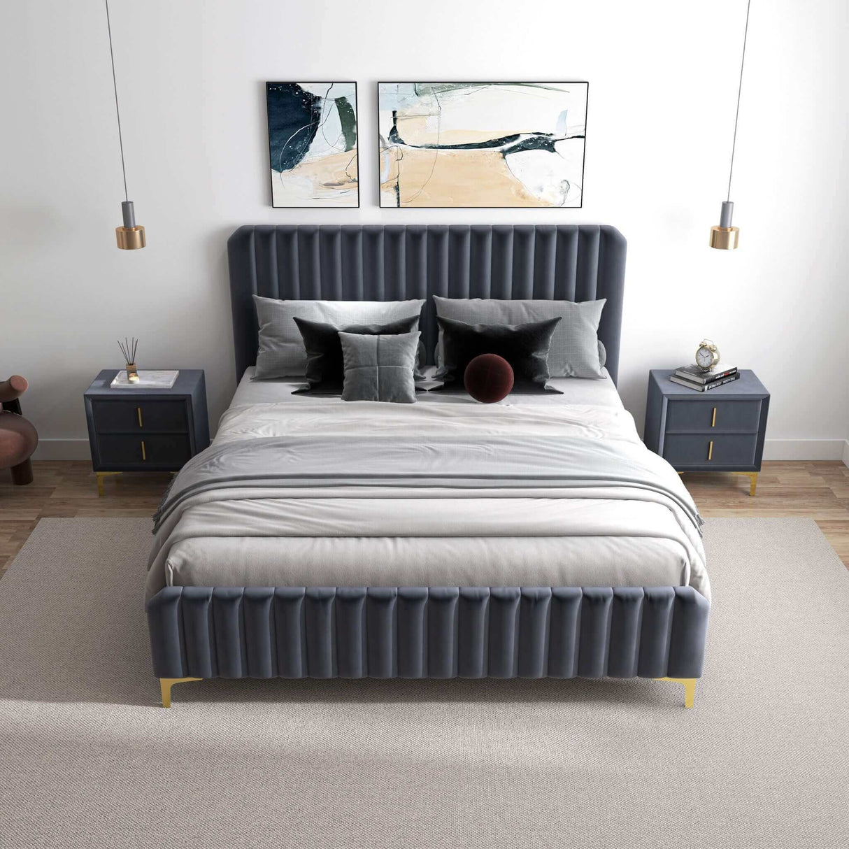 Bethany - Queen Upholstered Platform Bed - Gray by Ashcroft Furniture | Bel Furniture