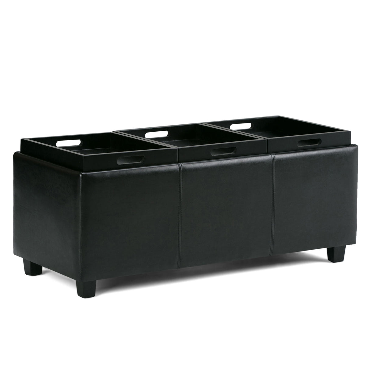 Avalon - Upholstered Storage Ottoman Black Faux Leather by Simpli-Home | Bel Furniture