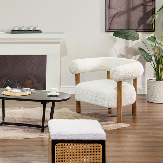 Fuji - Mid Century Modern Barrel Accent Arm Chair - Ivory White by Jennifer Taylor Home | Bel Furniture