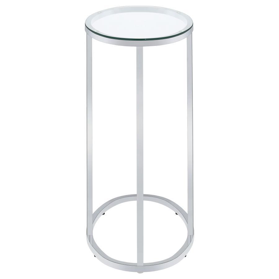 Kyle - Oval Glass Top C-Shaped Sofa Side Table - Chrome by CoasterEveryday | Bel Furniture