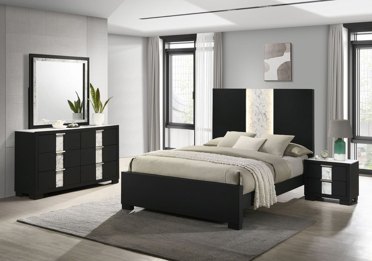Rangley - Bedroom Set Black 4 Pc. Bed, Dresser, Mirror, Nightstand by Crown Mark | Bel Furniture