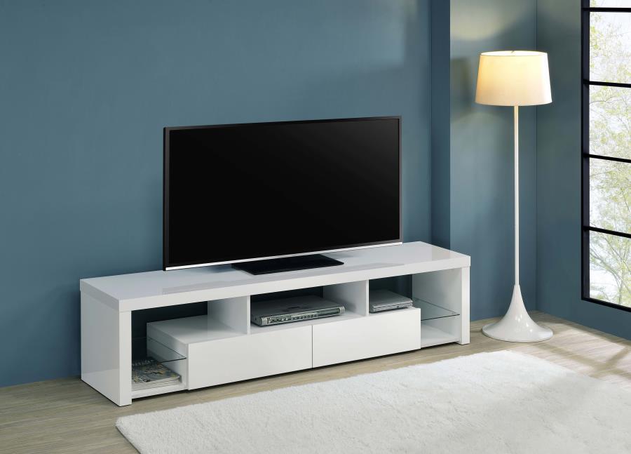 Jude - 2-Drawer Engineered Wood TV Stand - High Gloss White by Coaster Fine Furniture | Bel Furniture