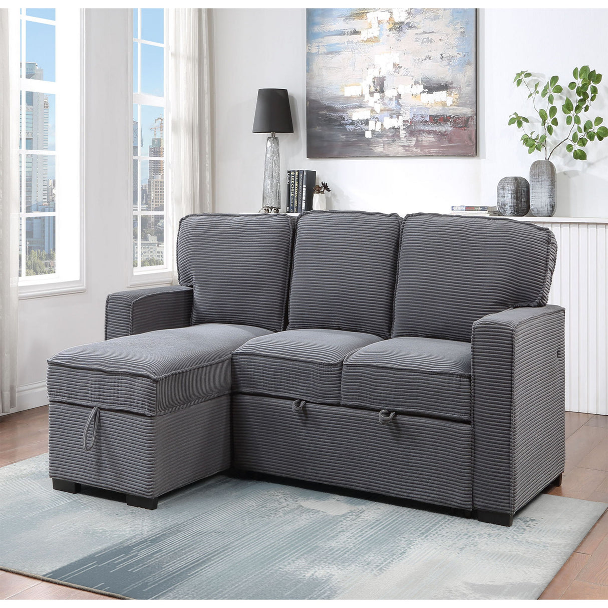 Territory - Pull Out Sofa Bed With Design - Dark Gray