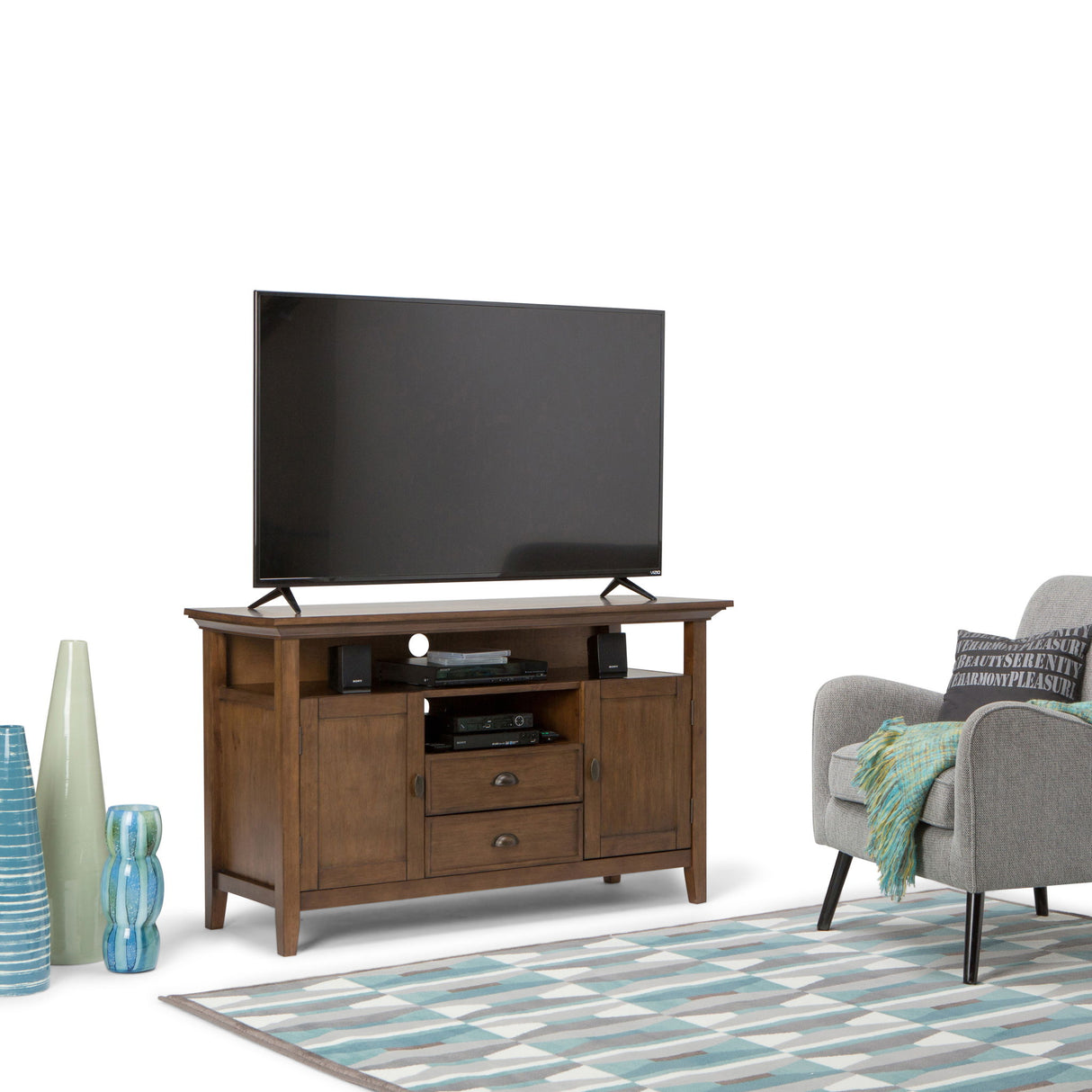Redmond - Tall TV Media Stand - Rustic Natural Aged Brown by Simpli-Home | Bel Furniture