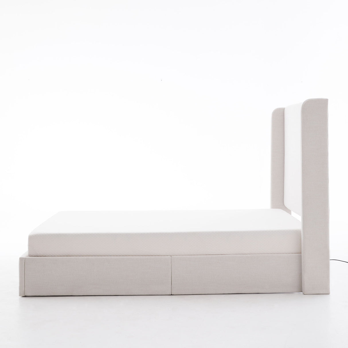 Caron - Queen Size Upholstered Wingback Bed With Adjustable Base Bundle Set - Ivory