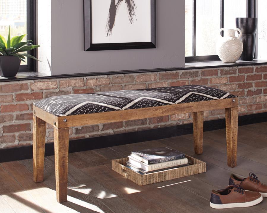 Lamont - Fabric Upholstered Accent Bench - Black And Natural by CoasterEssence | Bel Furniture