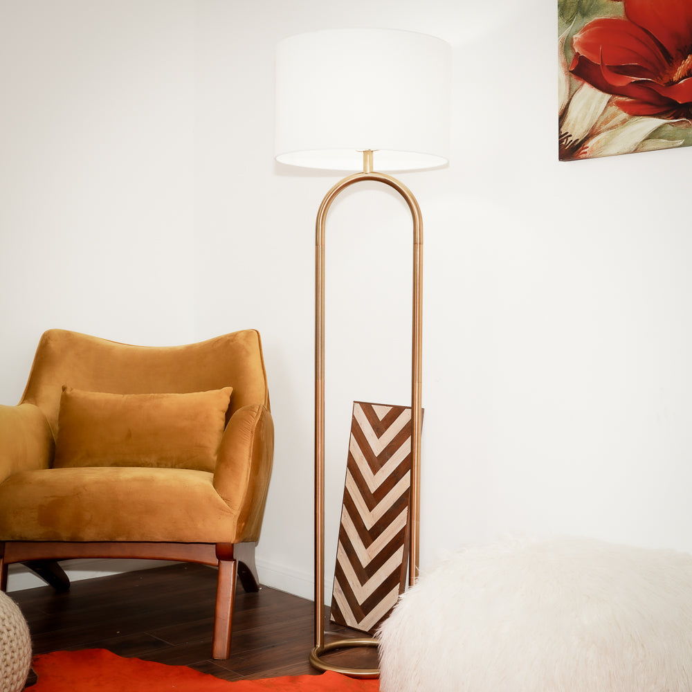 Vivid - Ring Base Floor Lamp With Large Drum Shade - Antique Brass / White by Ashcroft Furniture | Bel Furniture