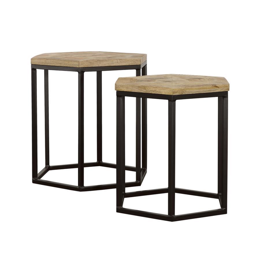 Adger - 2 Piece Hexagonal Nesting Tables - Natural And Black by CoasterEssence | Bel Furniture