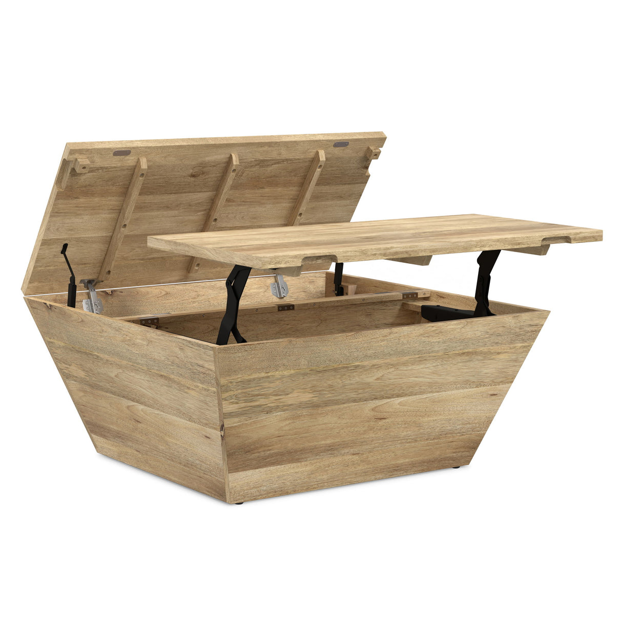 Handcrafted natural wood lift-top coffee table with storage and black metal hardware - Simpli-Home