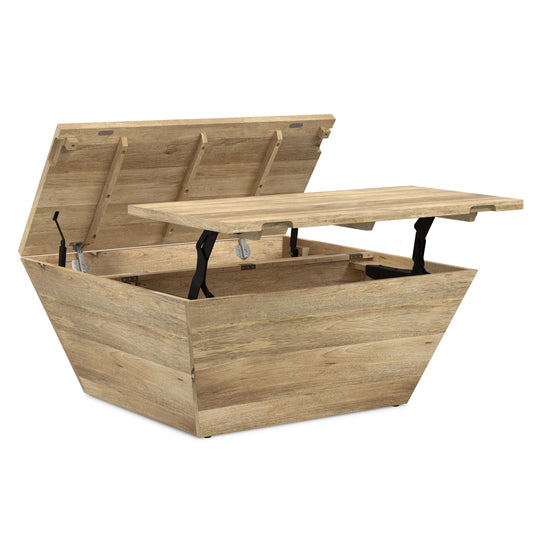 Handcrafted natural wood lift-top coffee table with storage and black metal hardware - Simpli-Home