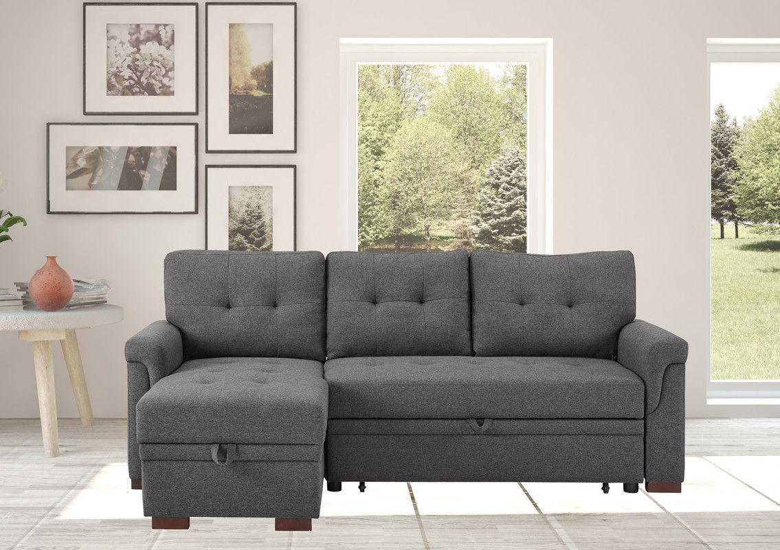 Hunter - Linen Reversible Sleeper Sectional Sofa With Storage Chaise by Lilola Home | Bel Furniture