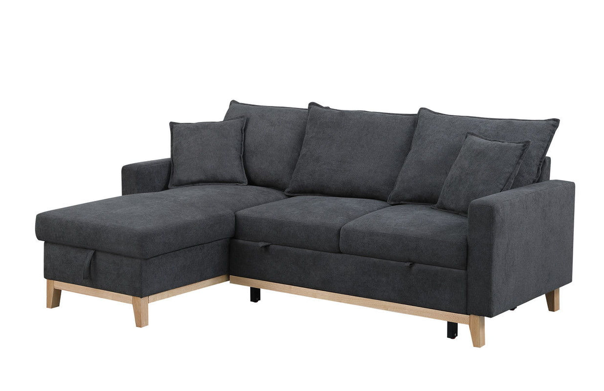 Colton - Woven Reversible Sleeper Sectional Sofa With Storage Chaise - Dark Gray by Lilola Home | Bel Furniture