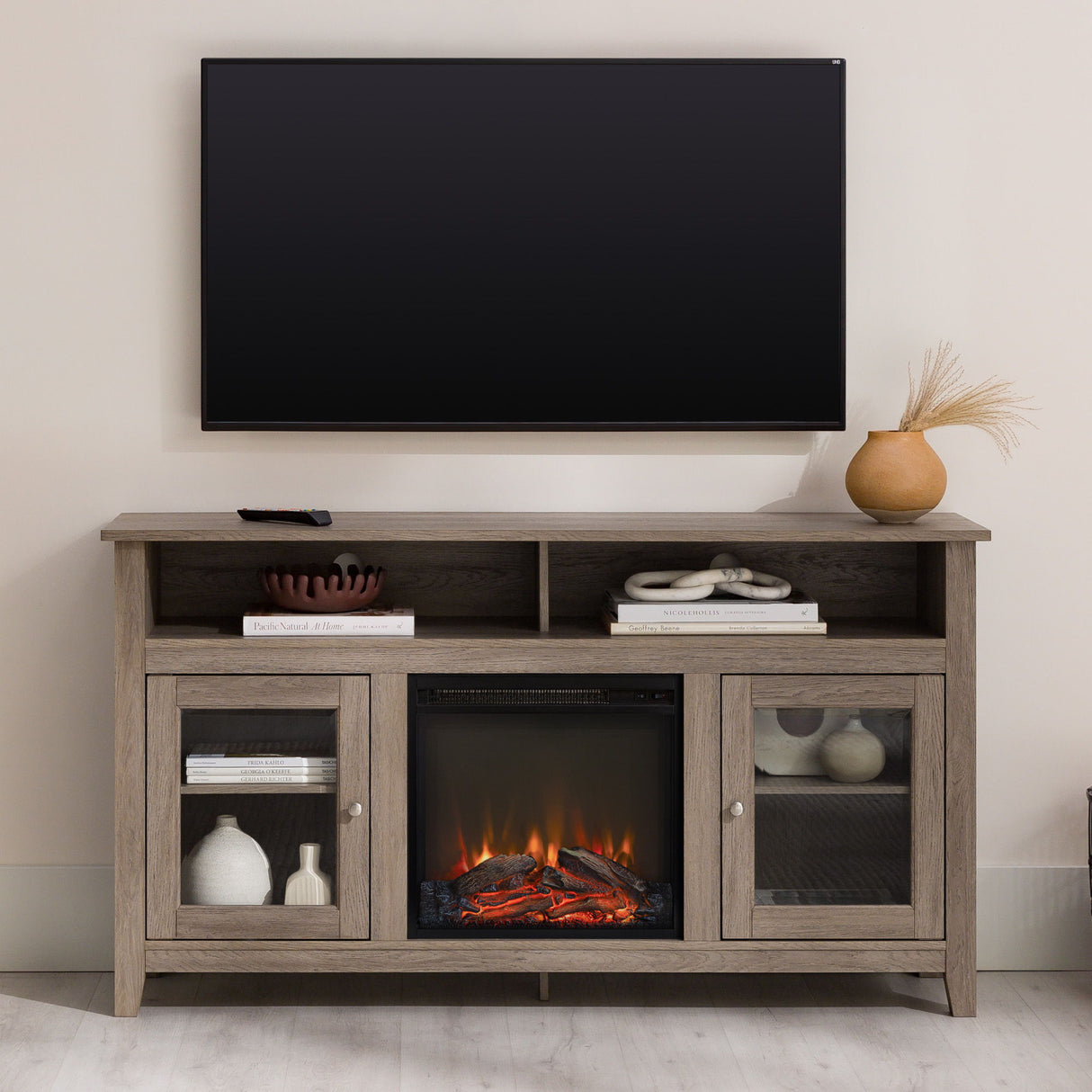 Classic Glass Door Fireplace Tall TV Stand For TVs Up To 65" by Walker Edison | Bel Furniture