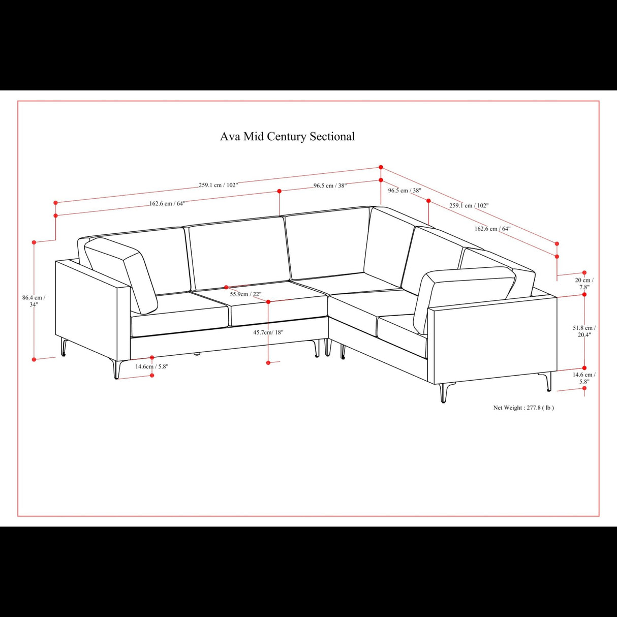 Ava - Mid Century Corner Sectional Sofa Handcrafted