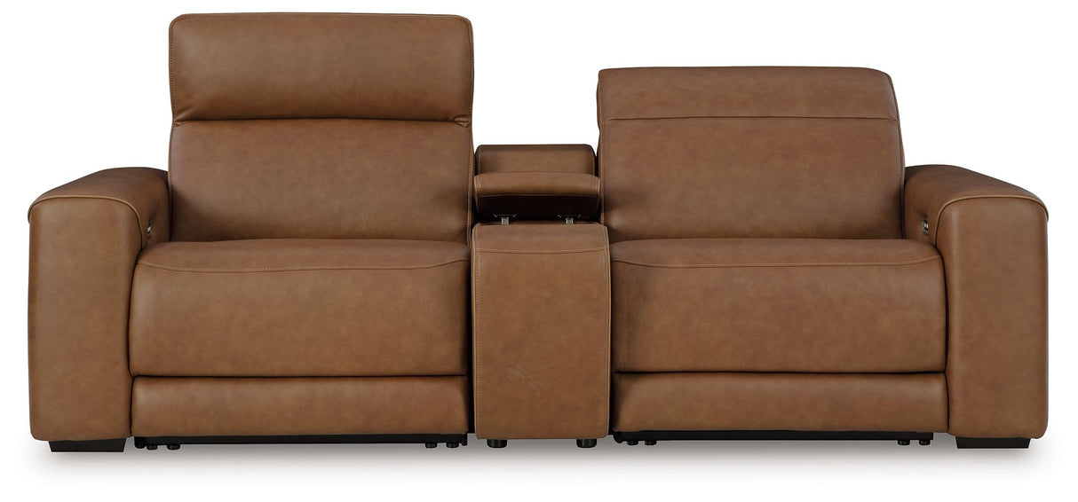 Magic Man - Reclining Sectional Light Brown 3 Pc. Power Reclining Sectional Loveseat With Console by Signature Design by Ashley® | Bel Furniture