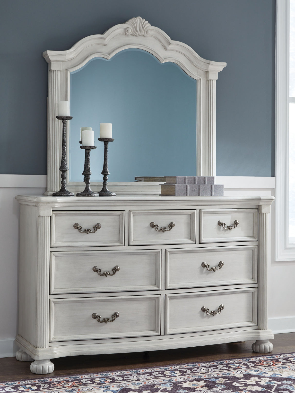 Montelaine - Antique White - Dresser And Mirror by Benchcraft® | Bel Furniture