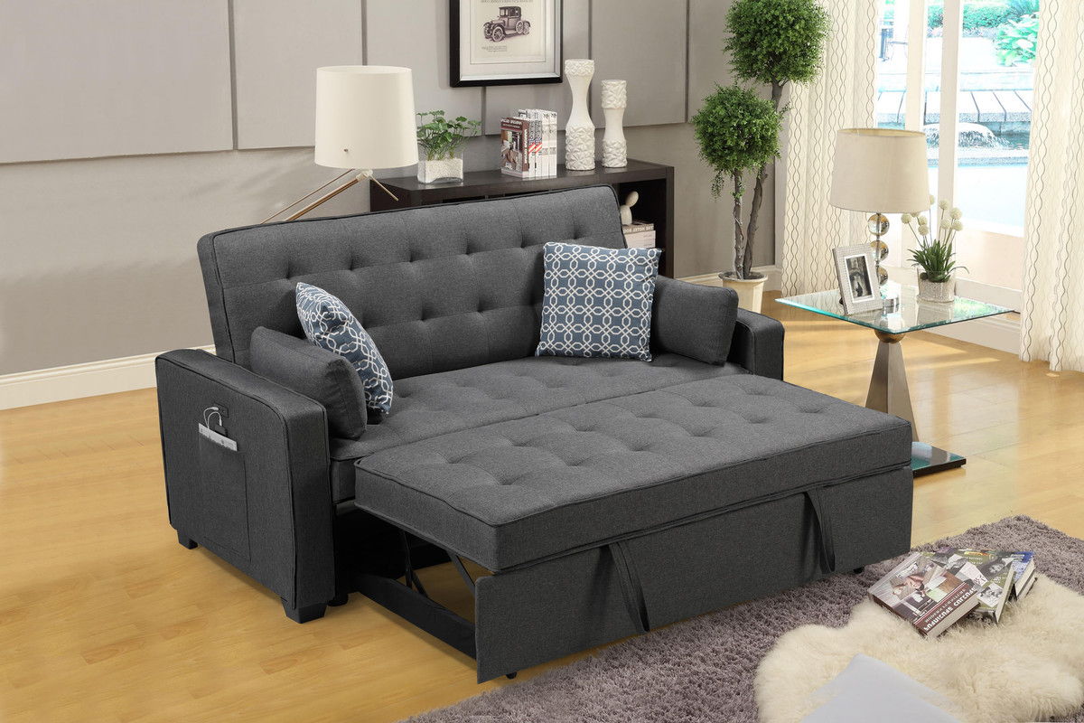William - Modern Fabric Sleeper Sofa With 2 USB Charging Ports And 4 Accent Pillows - Gray by Lilola Home | Bel Furniture