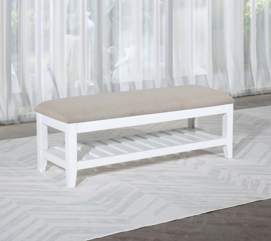 Bexhill - Upholstered Rectangular Bench with Shelf - White by Coaster Fine Furniture | Bel Furniture